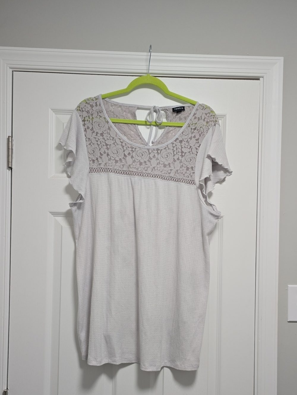 Torrid White Lace Yoke Flutter-Sleeve Blouse